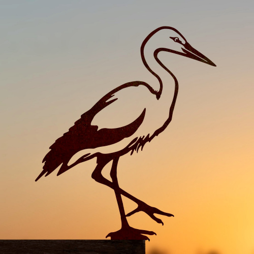 Metalbird bird in corten steel - white stork