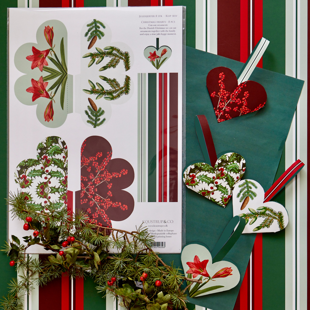 Koustrup & Co. klip-selv julehjerter - rød/grøn