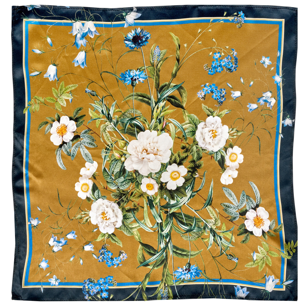 Jim Lyngvild silketørklæde, 100x100 - Blue Flower Garden