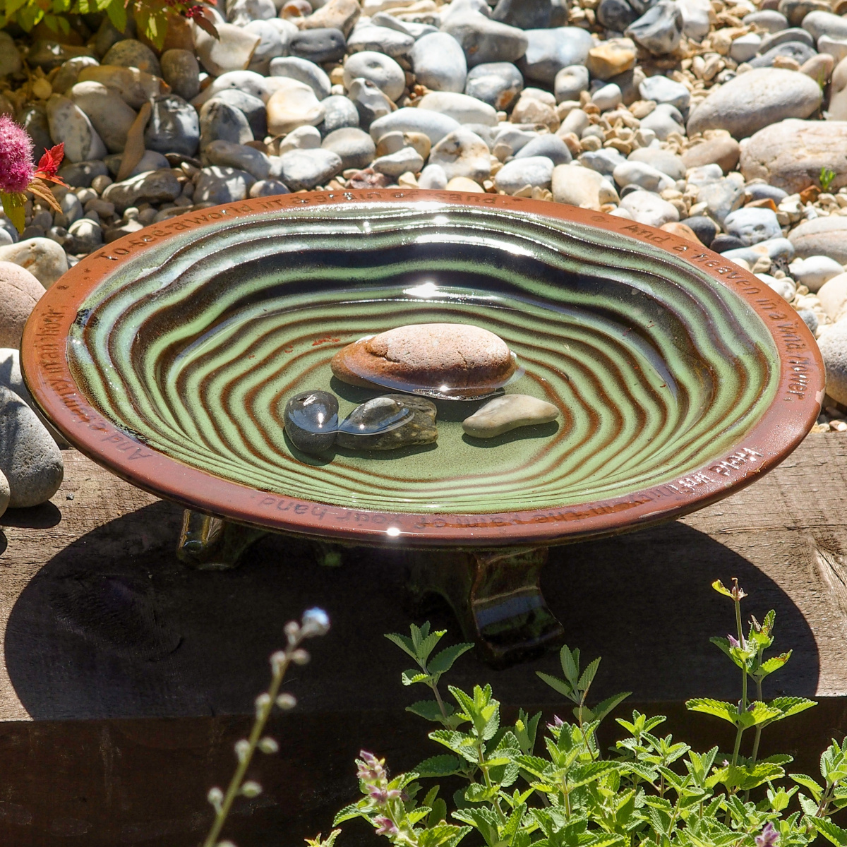 Husarbejde Sprog Korea Wildlife World grønt fuglebad i keramik