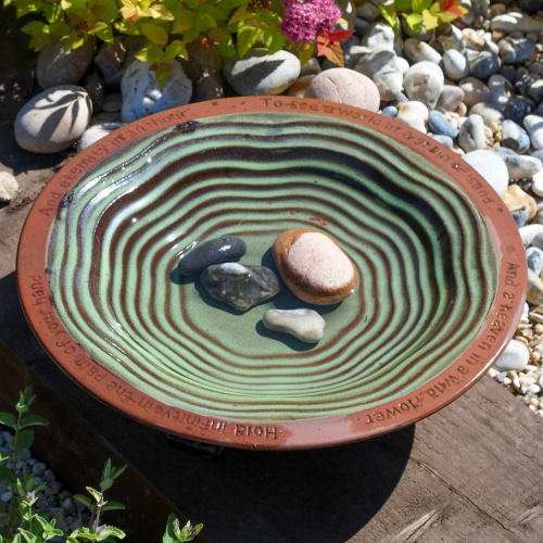 Wildlife World grønt fuglebad i keramik
