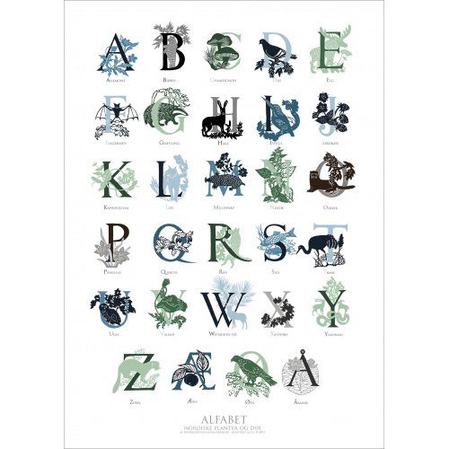 Koustrup & Co. kunsttryk - alfabet, grøn/blå
