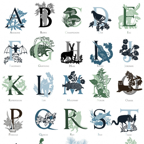 Koustrup & Co. kunsttryk - alfabet, grøn/blå